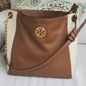 Tory Burch Leather Raffia Purse